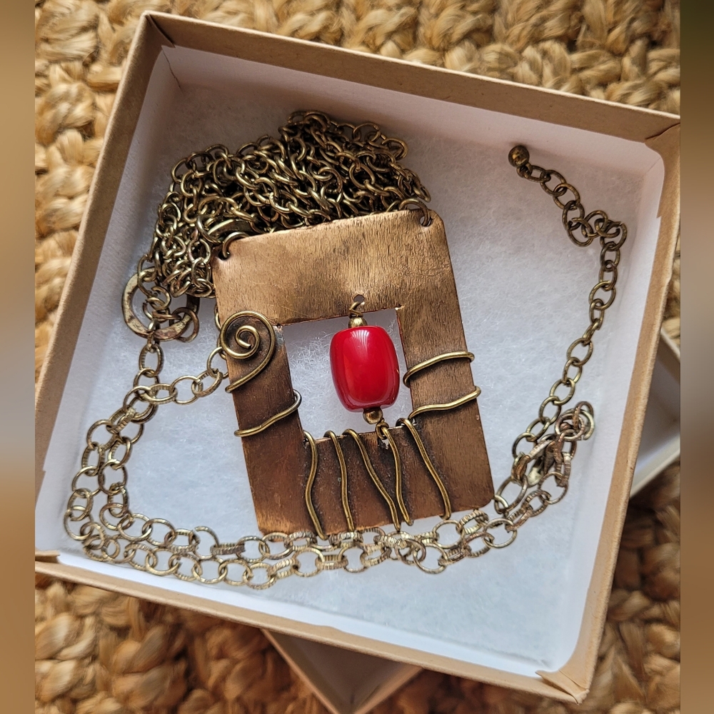 Vintage Oversized Bronze Buckle Multi Strand Statement Necklace